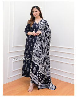 Black - Grey Angarkha Cotton Suit
