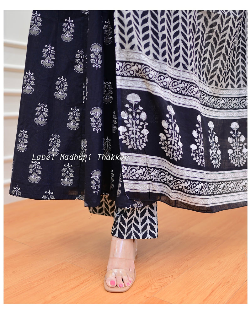 Black - Grey Angarkha Cotton Suit