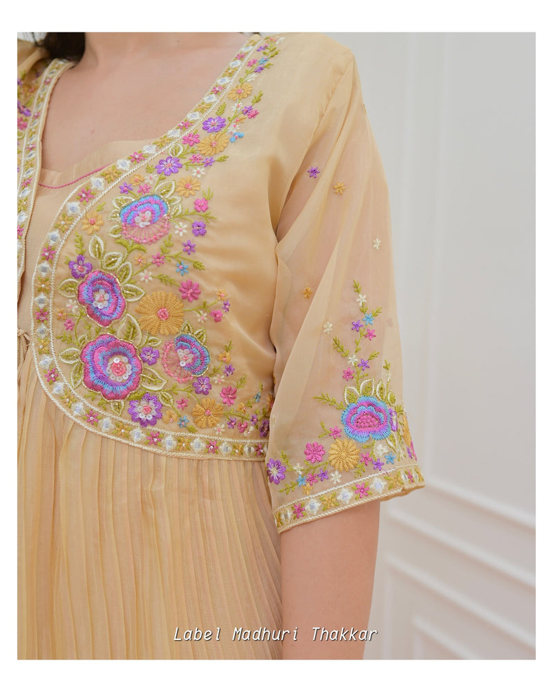 Beige Embroidered Cape A Line Suit