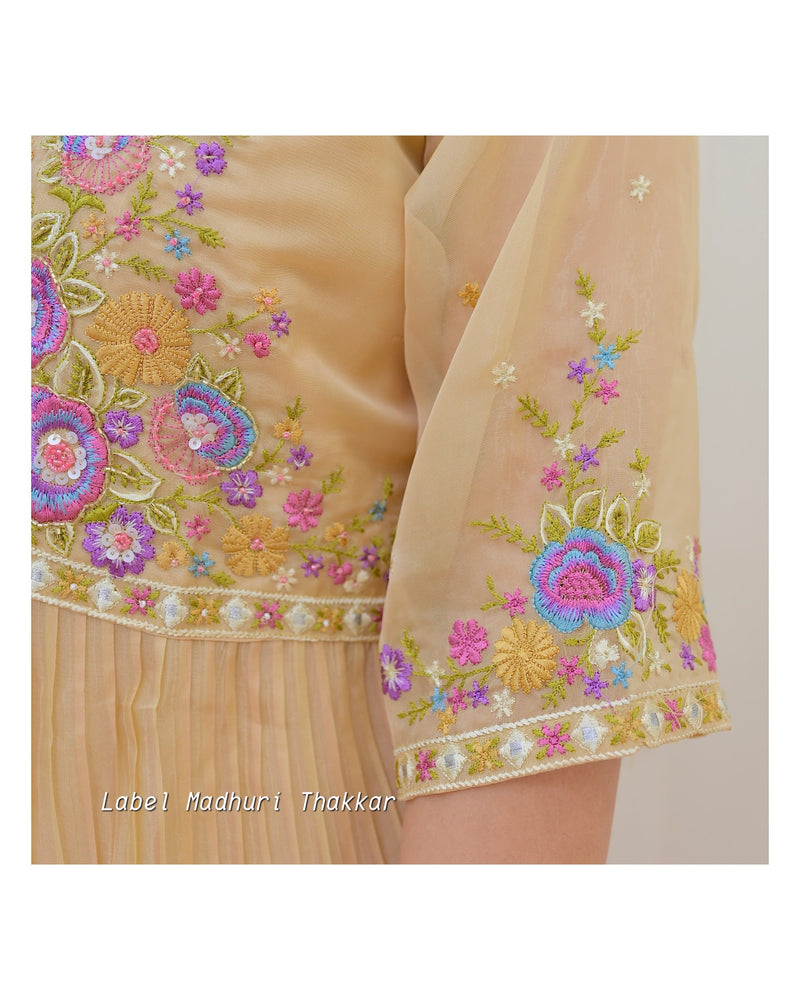 Beige Embroidered Cape A Line Suit