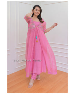 Pink Embroidered Cape A Line Suit