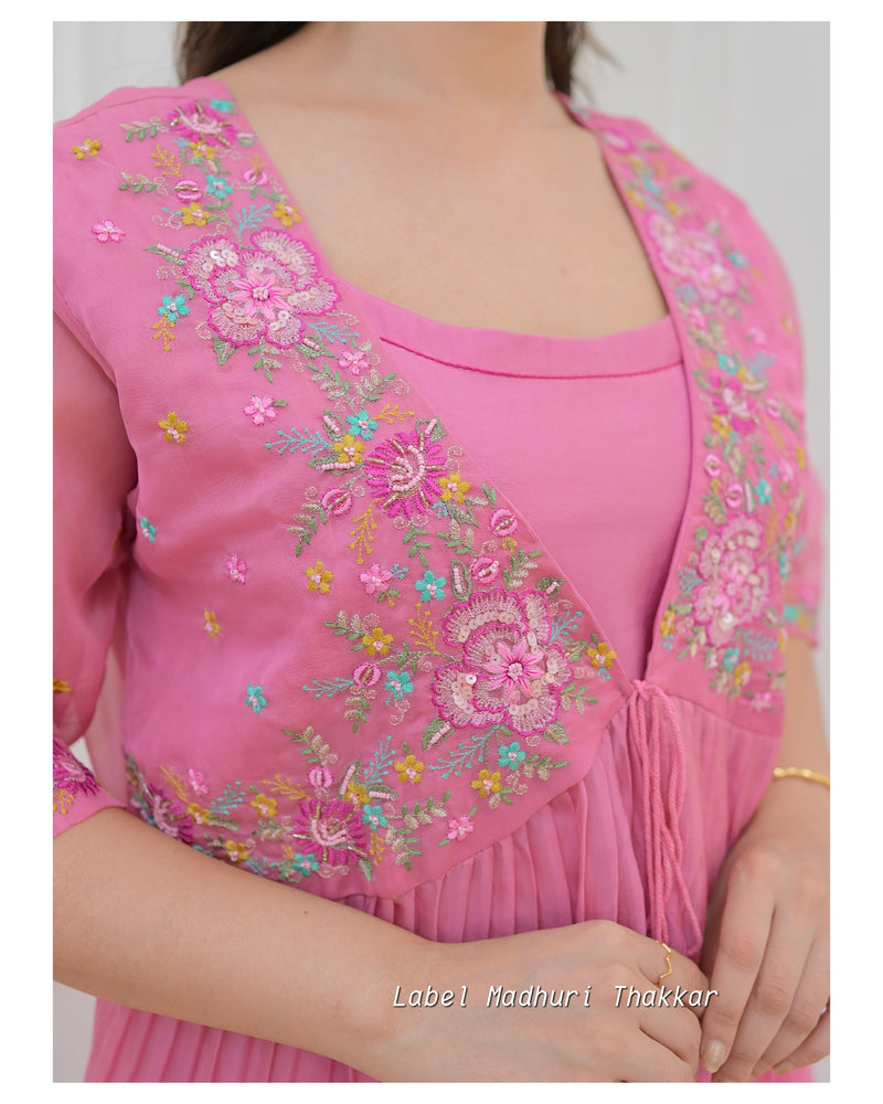 Pink Embroidered Cape A Line Suit