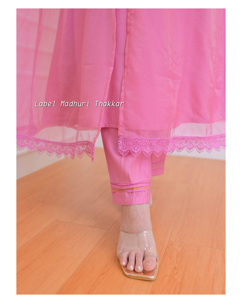 Pink Embroidered Cape A Line Suit