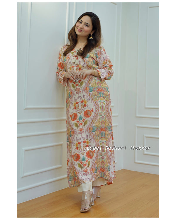 Ivory Digital Print Muslin Kurta Set