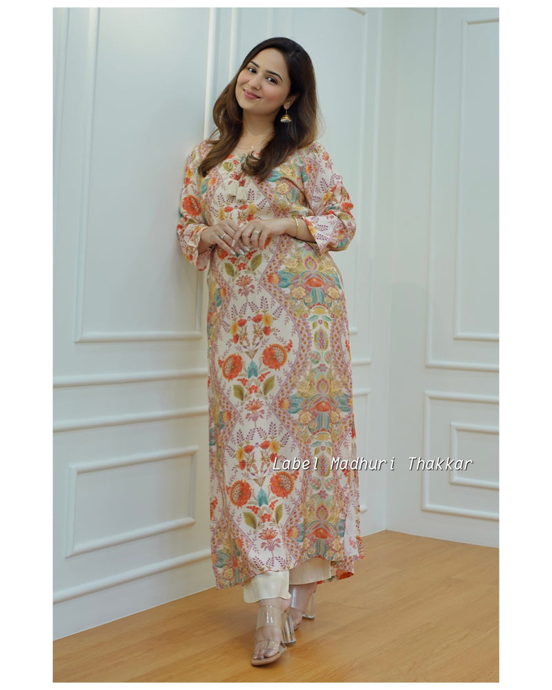 Ivory Digital Print Muslin Kurta Set
