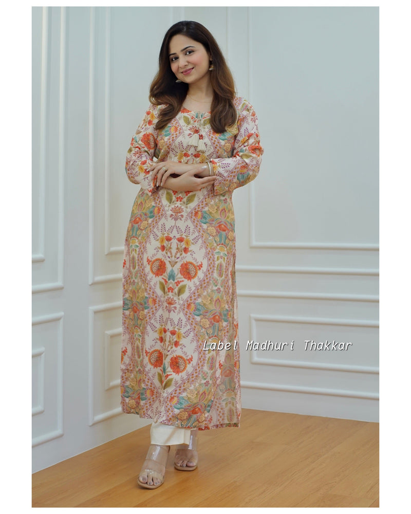 Ivory Digital Print Muslin Kurta Set