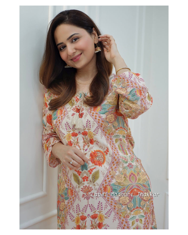 Ivory Digital Print Muslin Kurta Set