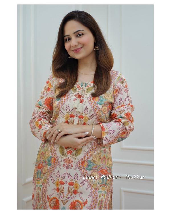 Ivory Digital Print Muslin Kurta Set