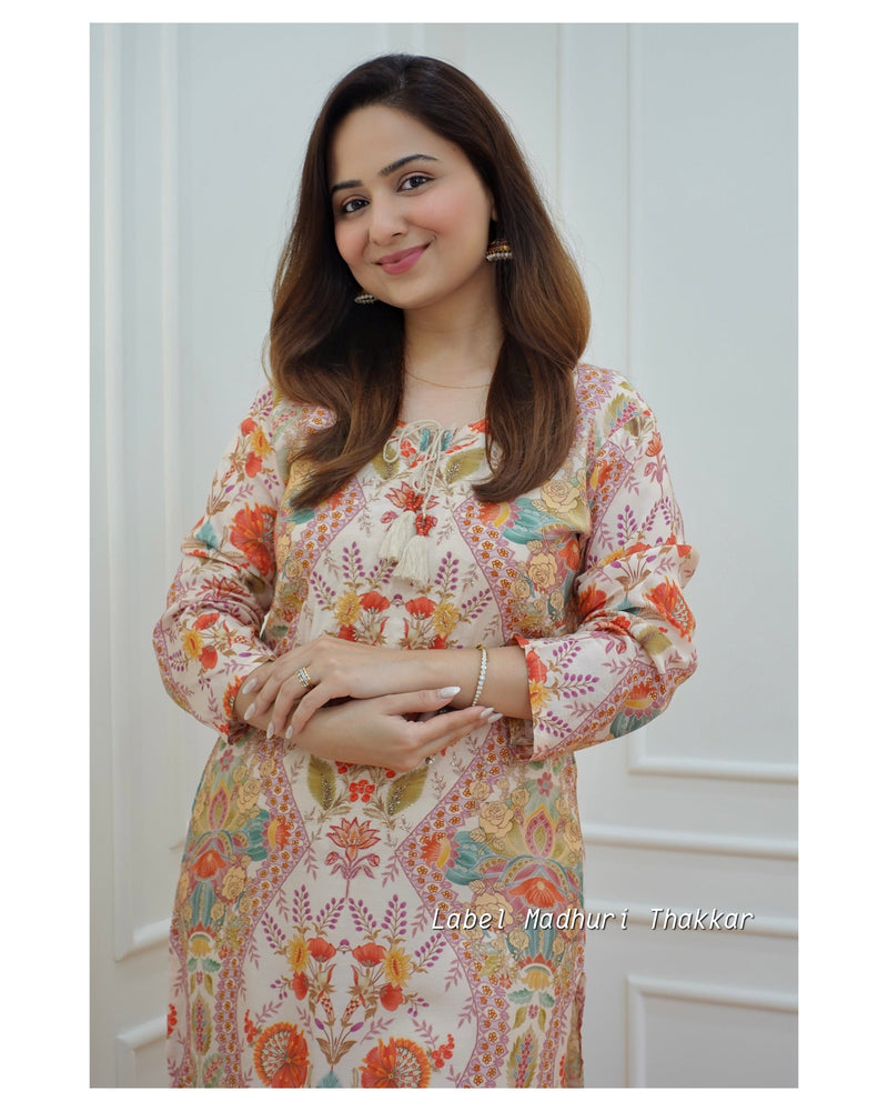 Ivory Digital Print Muslin Kurta Set