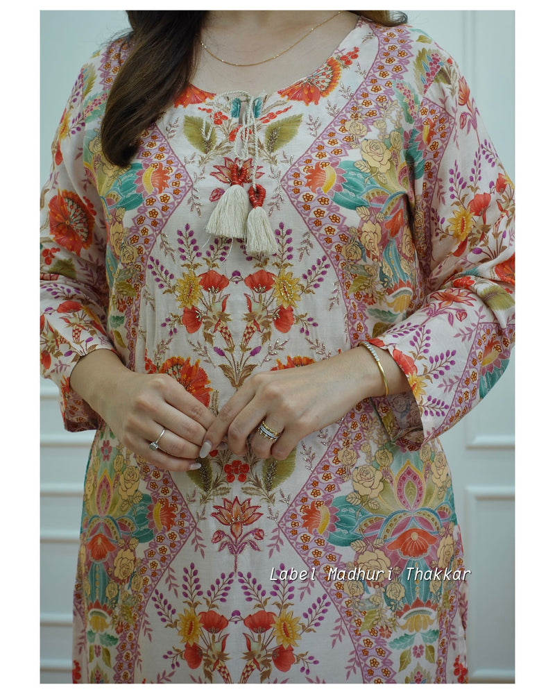 Ivory Digital Print Muslin Kurta Set