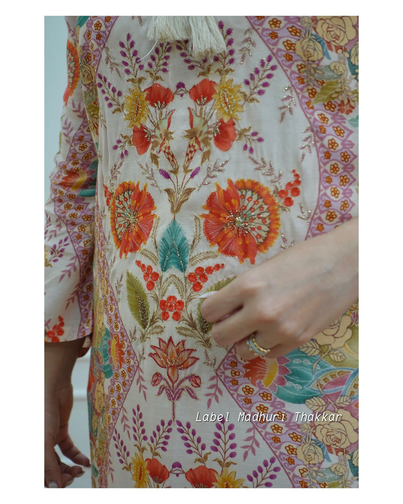 Ivory Digital Print Muslin Kurta Set