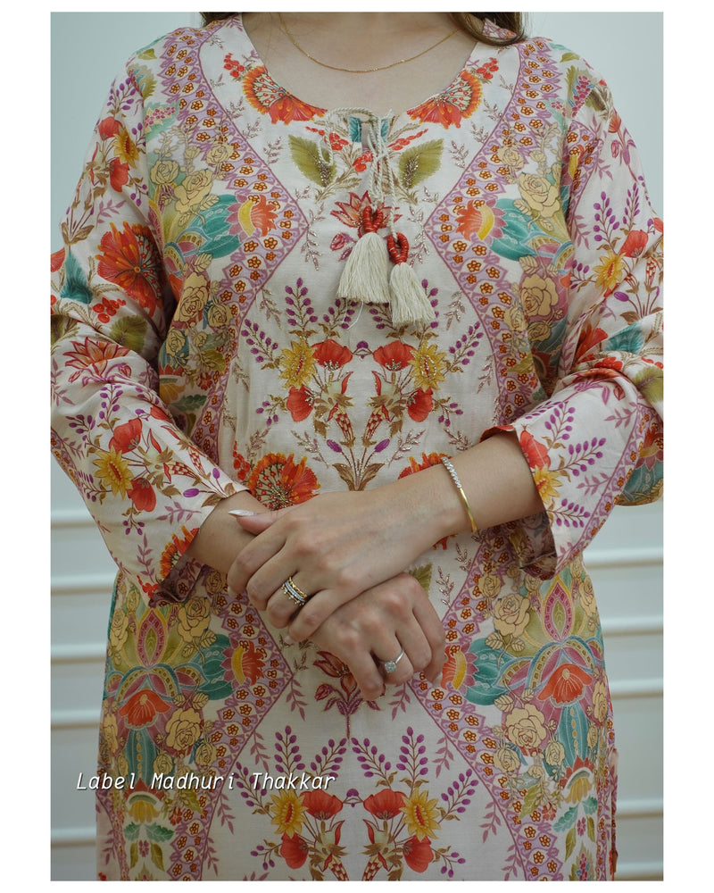 Ivory Digital Print Muslin Kurta Set