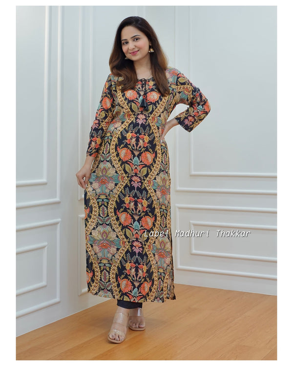 Black Digital Print Muslin Kurta Set