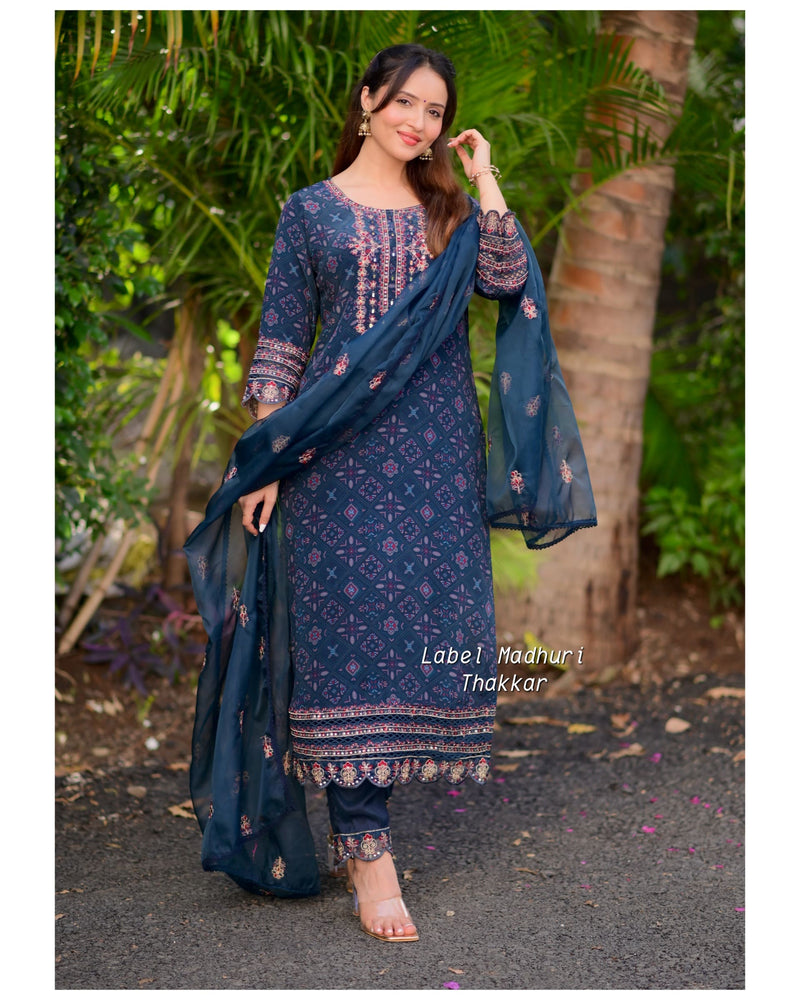 Navy Blue Handwork Crepe Suit