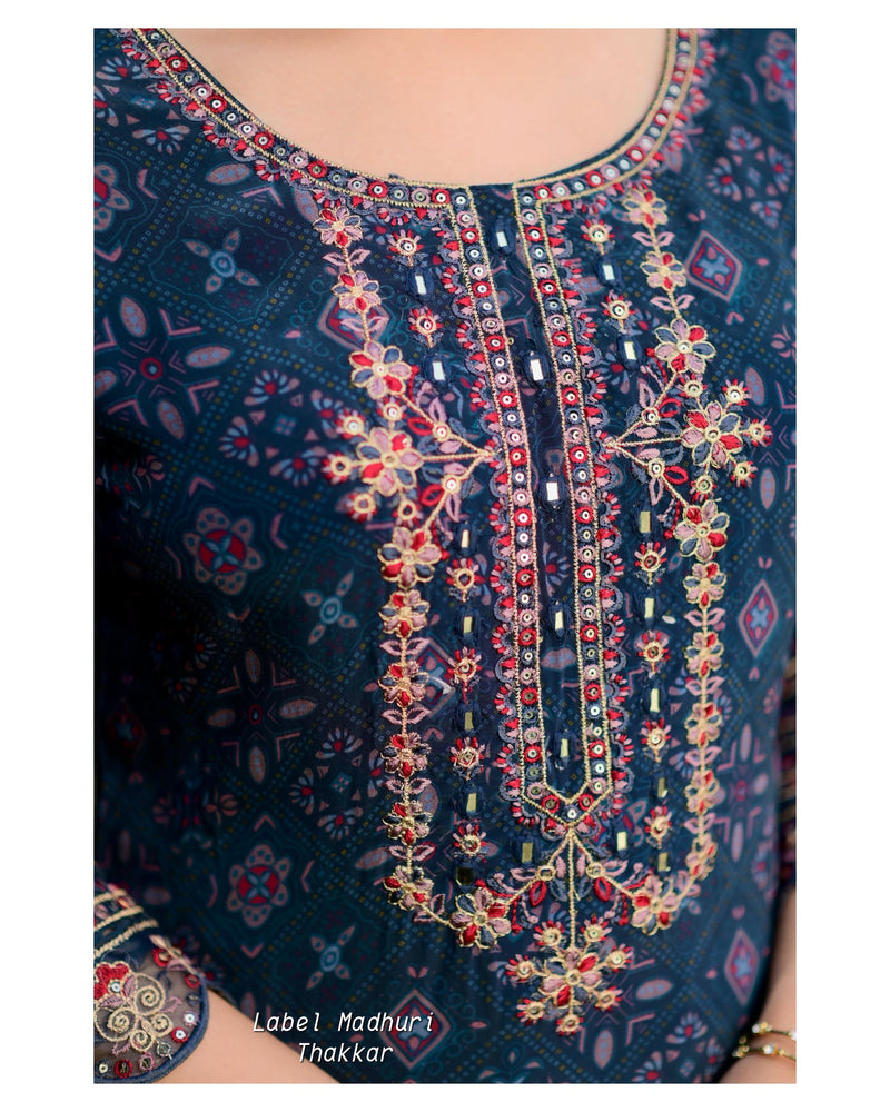 Navy Blue Handwork Crepe Suit