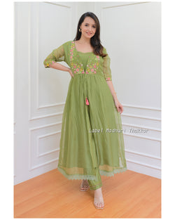 Green Embroidered Cape A Line Suit