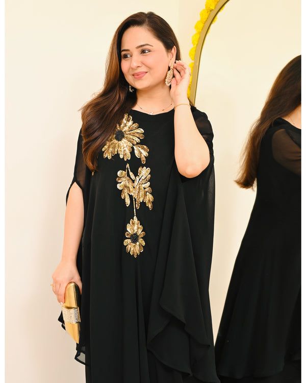 Black Sequin Handwork Georgette Sharara Set