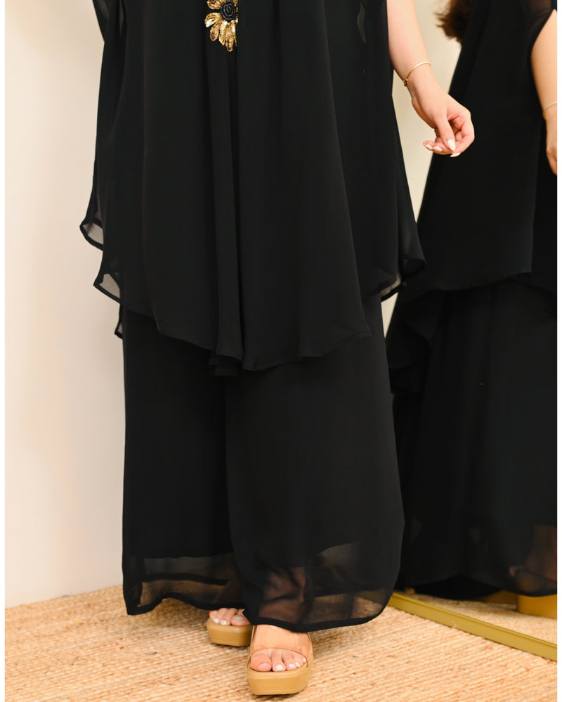 Black Sequin Handwork Georgette Sharara Set