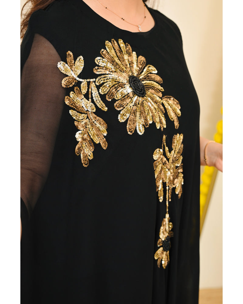 Black Sequin Handwork Georgette Sharara Set