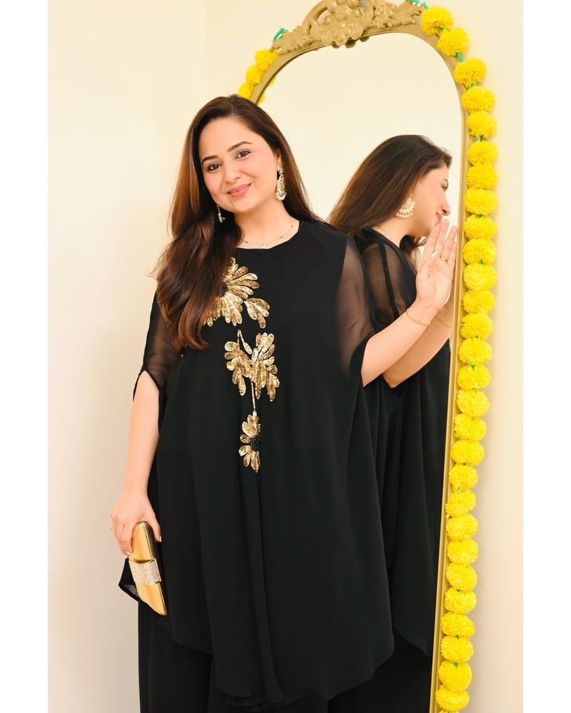 Black Sequin Handwork Georgette Sharara Set