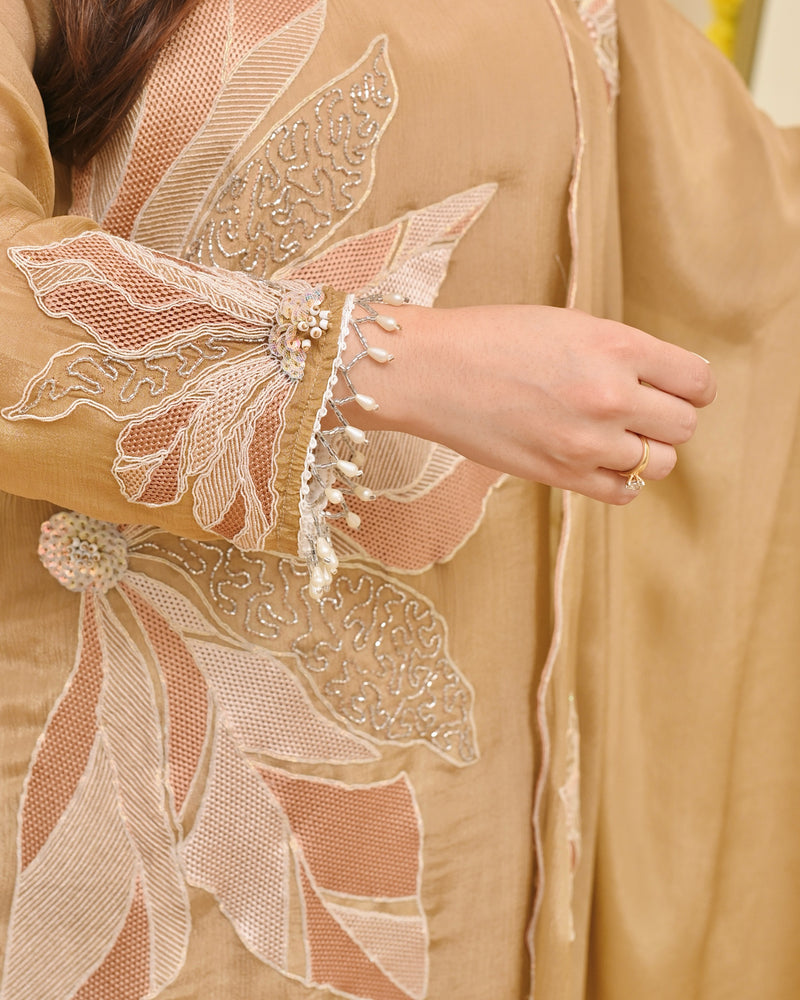 Champagne Bloom Handwork Chinnon Festive Sharara Set
