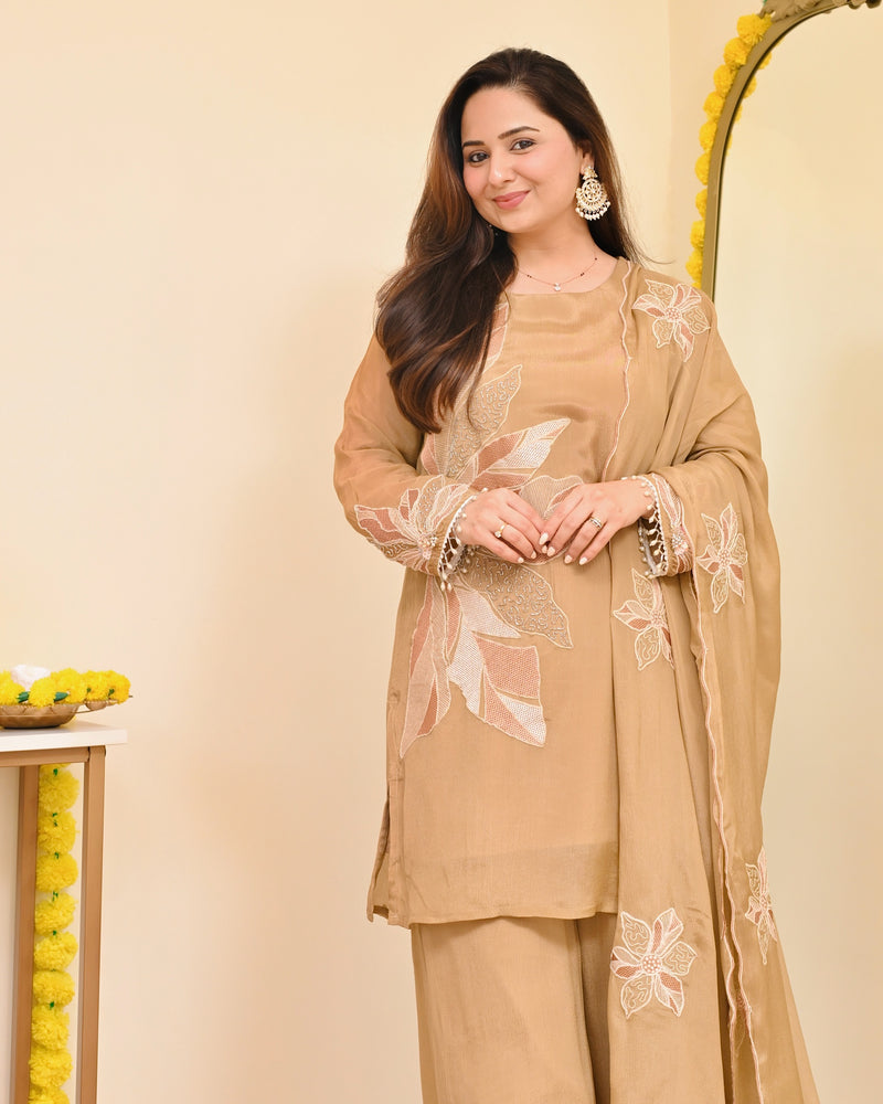 Champagne Bloom Handwork Chinnon Festive Sharara Set