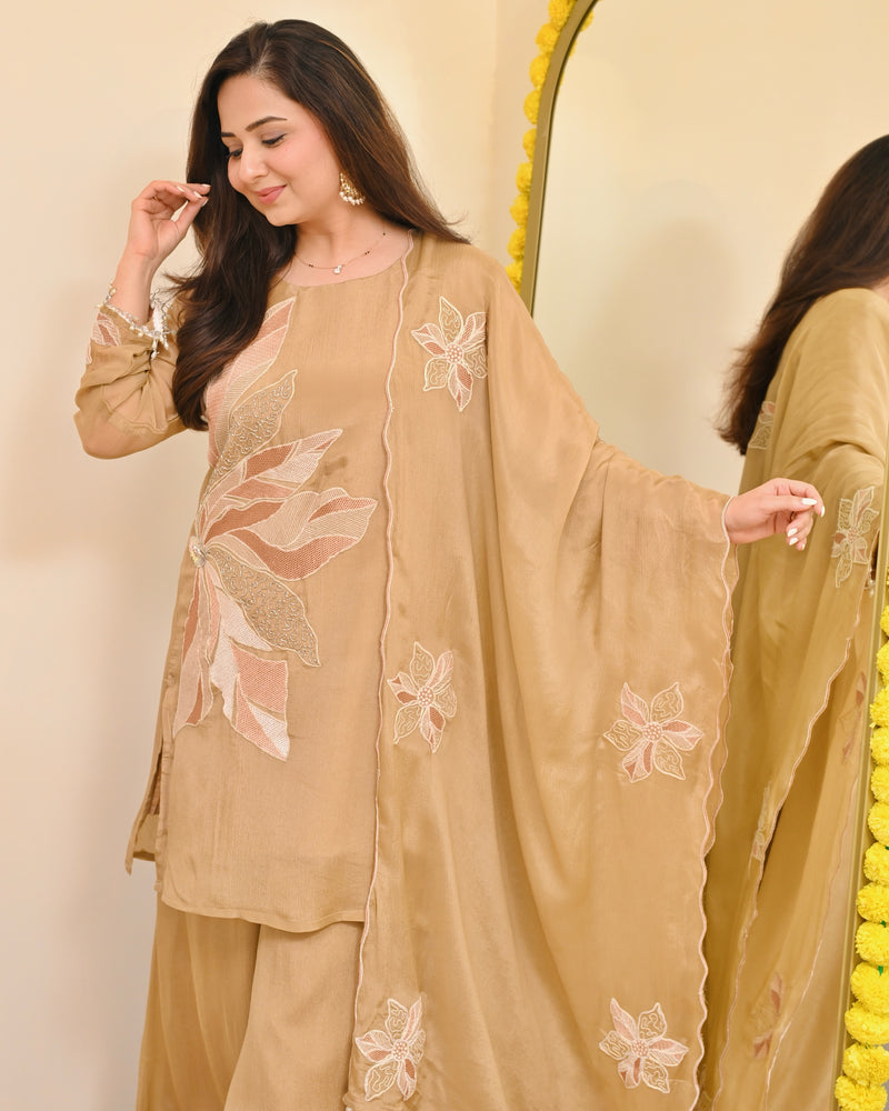 Champagne Bloom Handwork Chinnon Festive Sharara Set