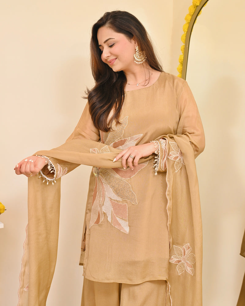 Champagne Bloom Handwork Chinnon Festive Sharara Set