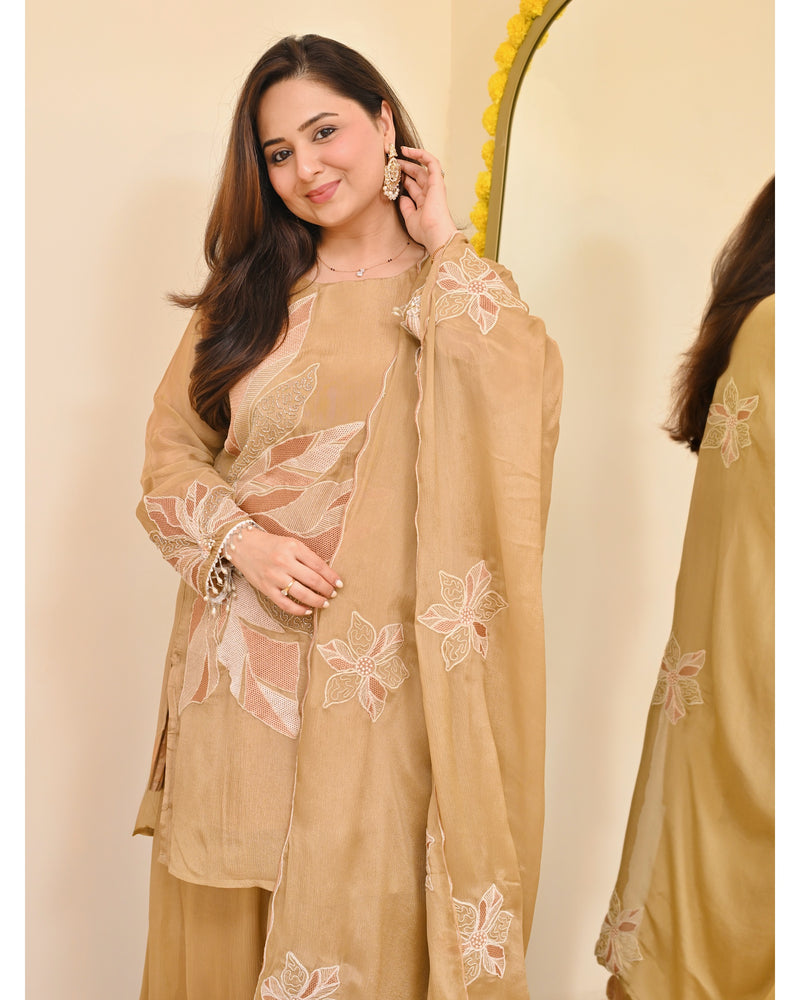 Champagne Bloom Handwork Chinnon Festive Sharara Set