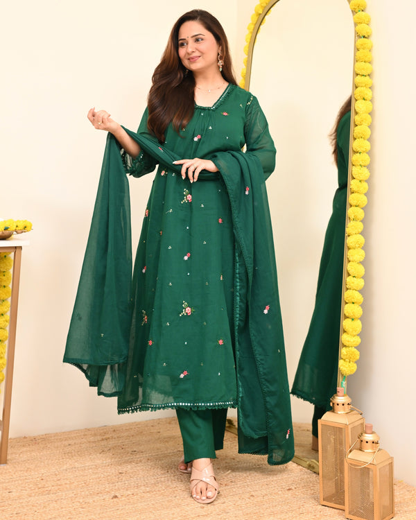 Emerald Bloom Minimal Floral Mul Cotton A Line Suit