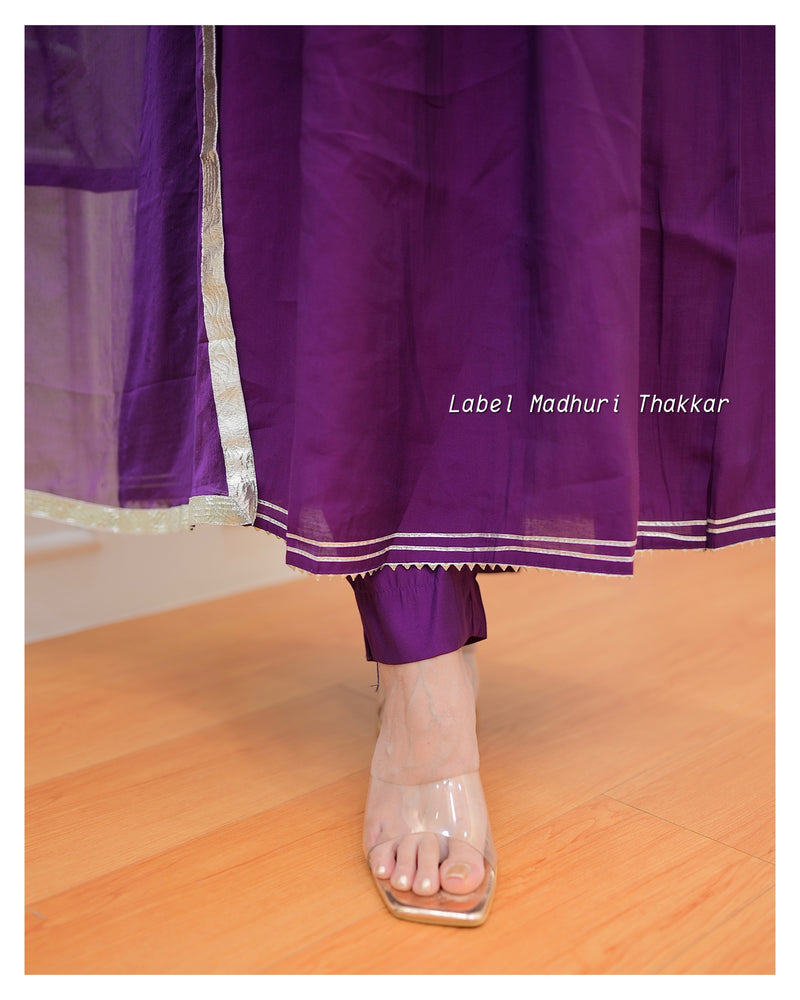 Purple A Line Embroidered Silk Suit