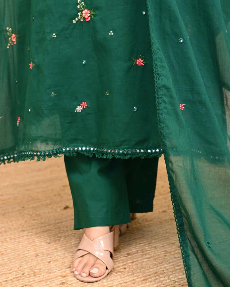 Emerald Bloom Minimal Floral Mul Cotton A Line Suit