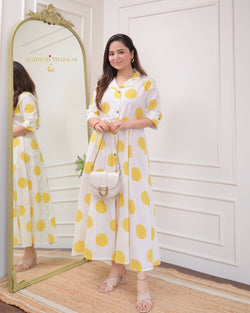 Yellow Polka Dots Cotton A Line Dress