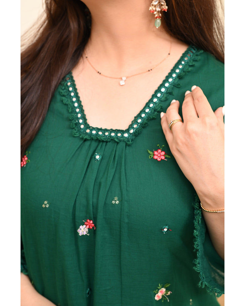 Emerald Bloom Minimal Floral Mul Cotton A Line Suit