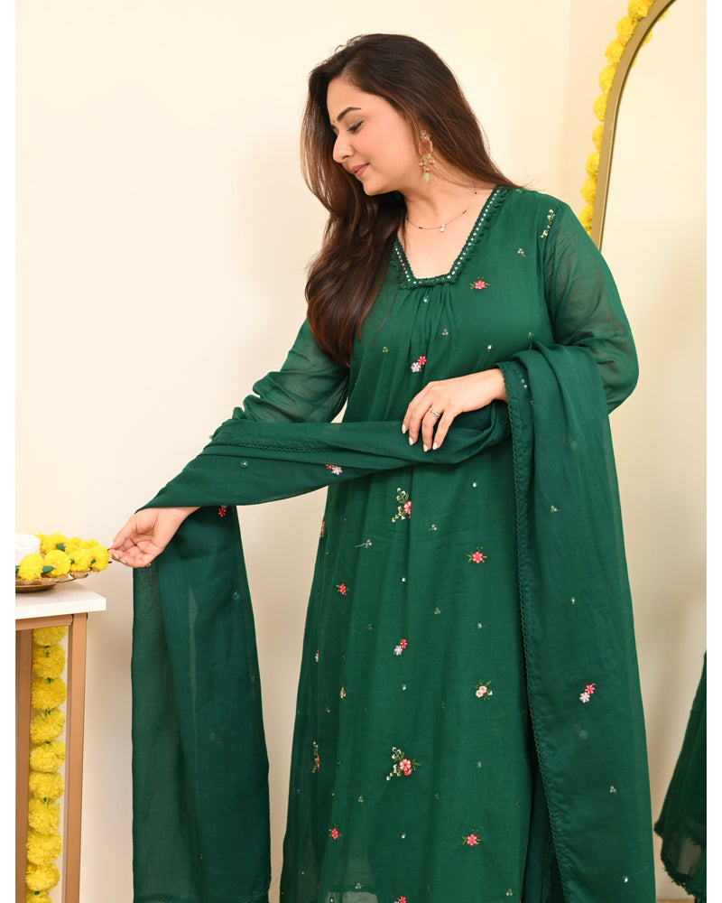 Emerald Bloom Minimal Floral Mul Cotton A Line Suit