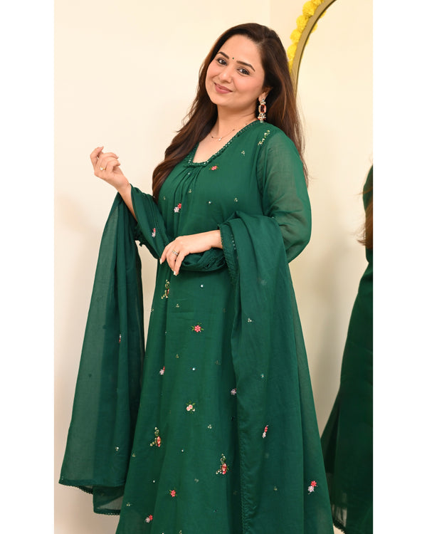 Emerald Bloom Minimal Floral Mul Cotton A Line Suit