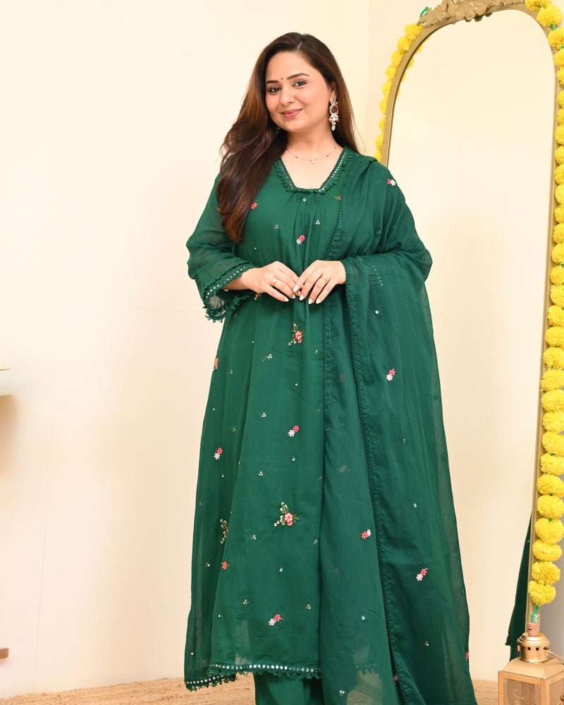 Emerald Bloom Minimal Floral Mul Cotton A Line Suit