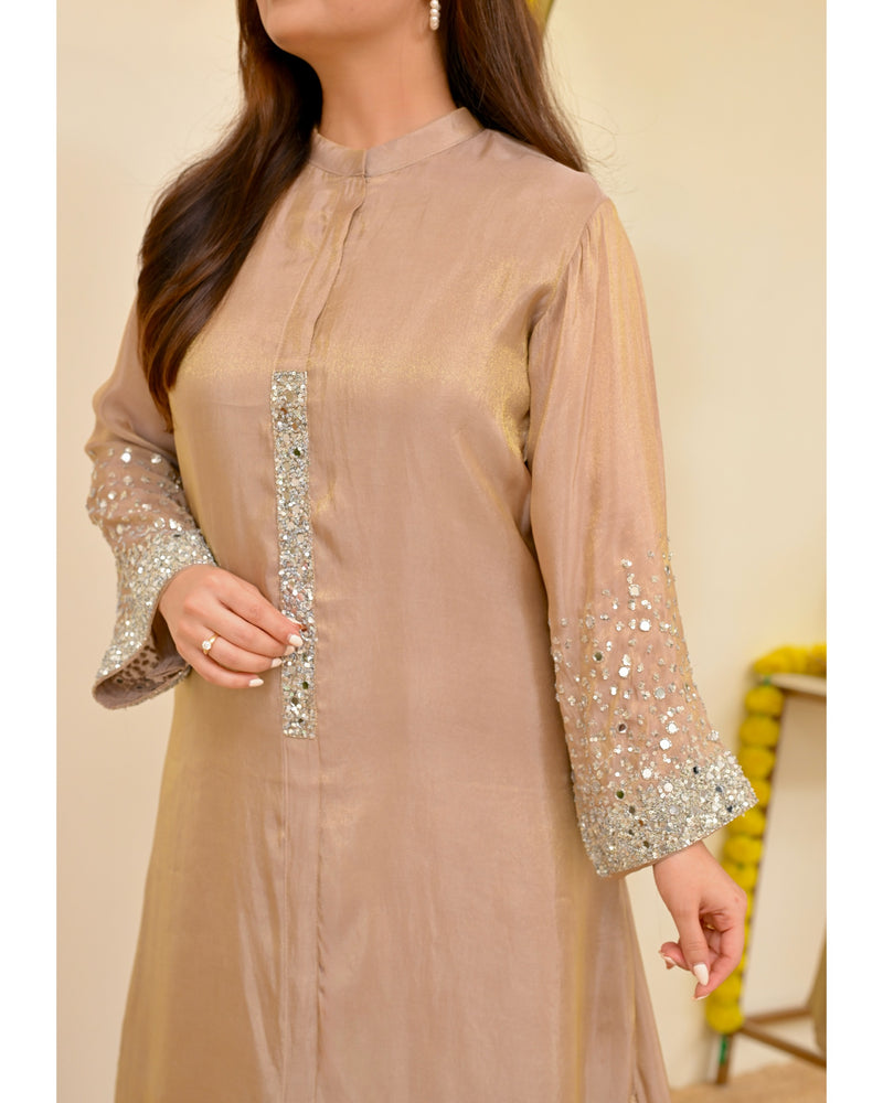 Sparkling Champagne Premium Tissue Silk Handwork Kurta Set