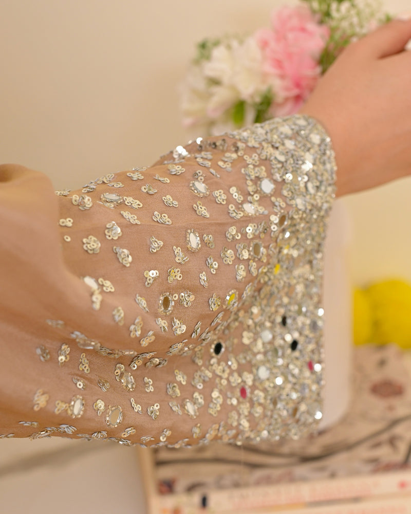 Sparkling Champagne Premium Tissue Silk Handwork Kurta Set