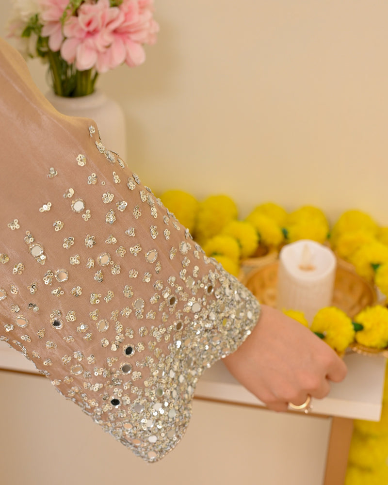 Sparkling Champagne Premium Tissue Silk Handwork Kurta Set