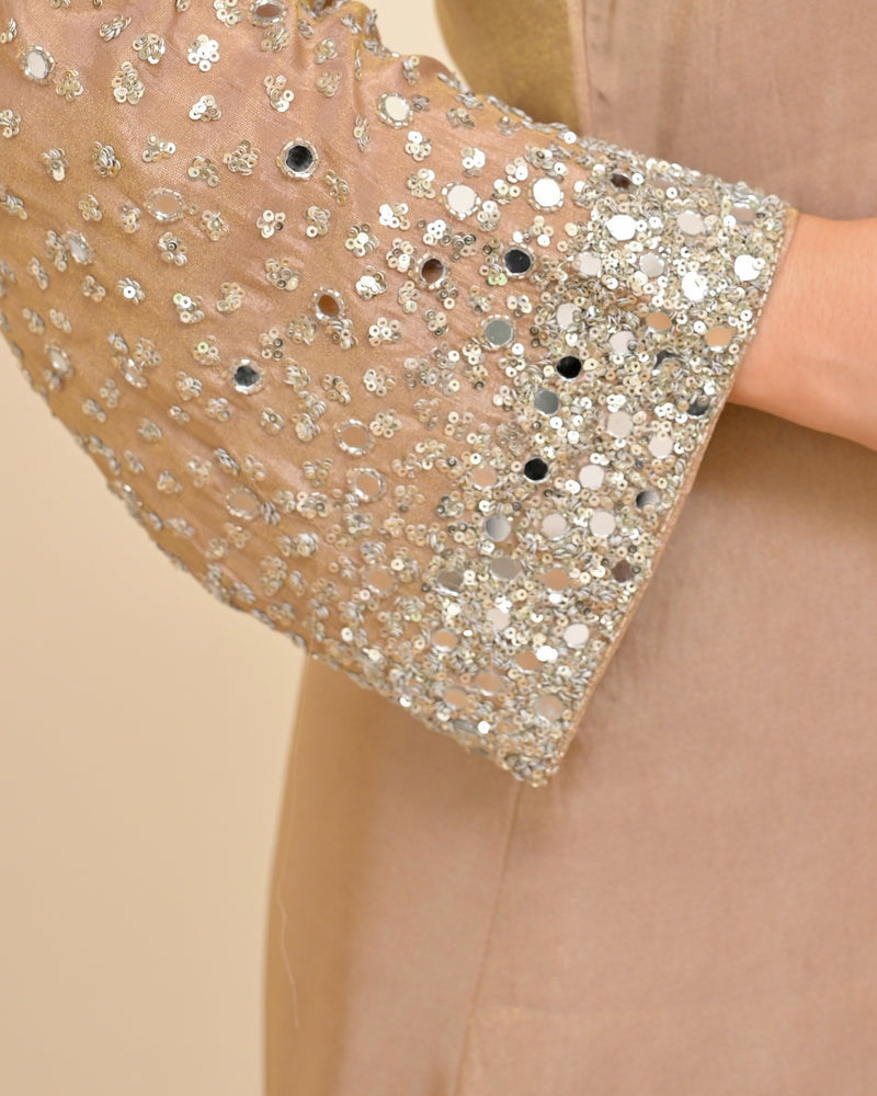 Sparkling Champagne Premium Tissue Silk Handwork Kurta Set