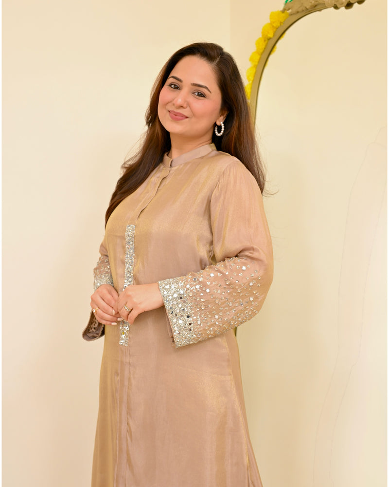 Sparkling Champagne Premium Tissue Silk Handwork Kurta Set