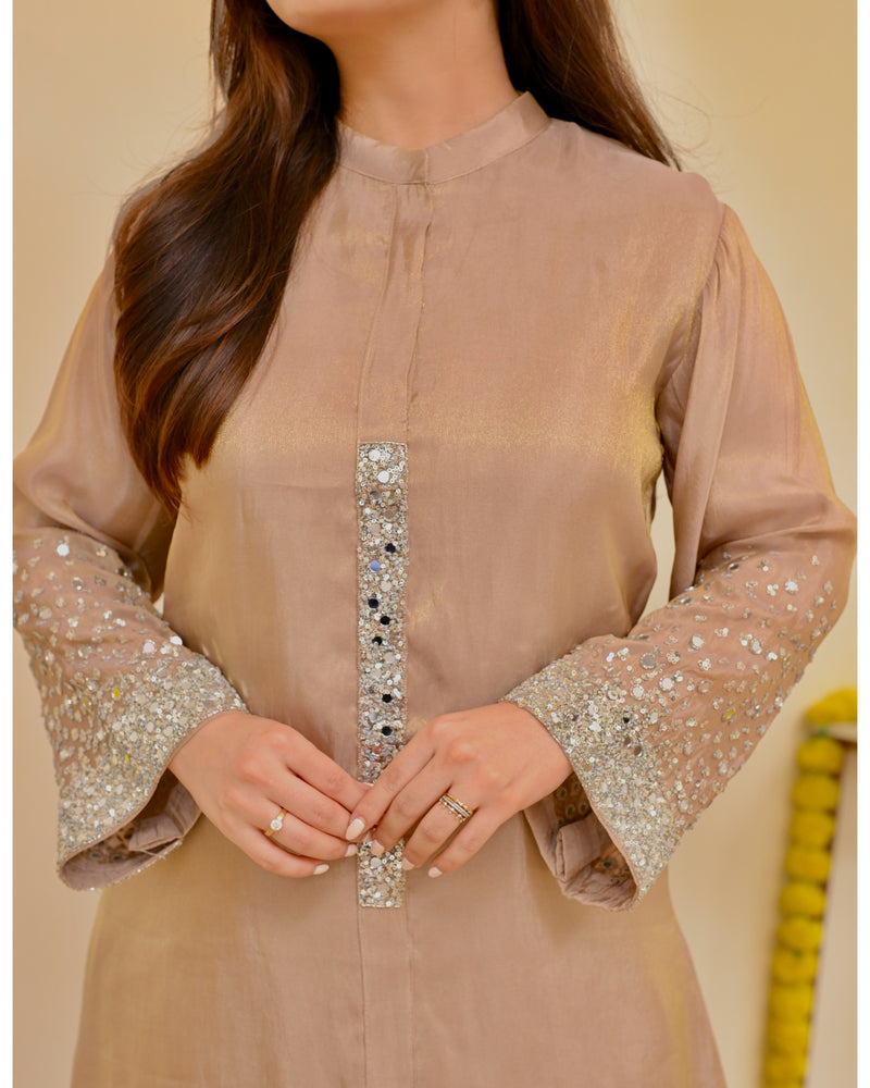 Sparkling Champagne Premium Tissue Silk Handwork Kurta Set