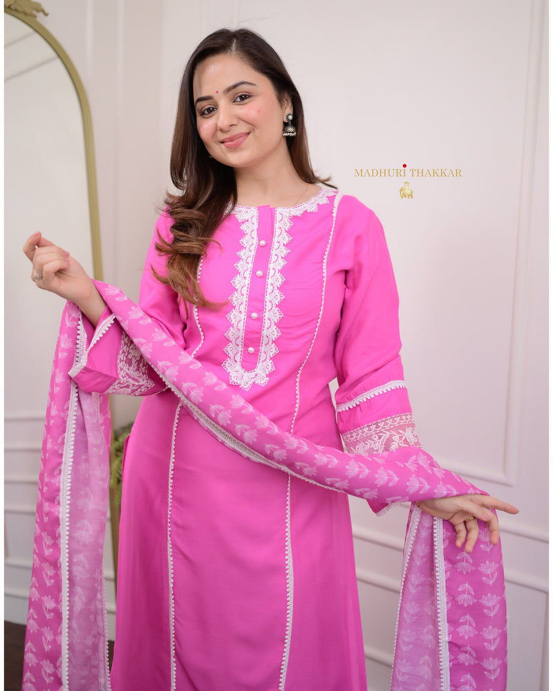 Pink Lace Pakistani Cotton Suit