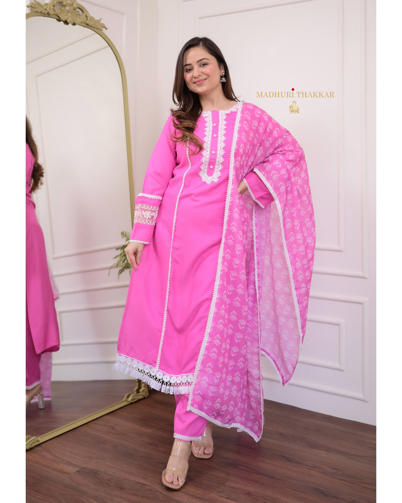 Pink Lace Pakistani Cotton Suit