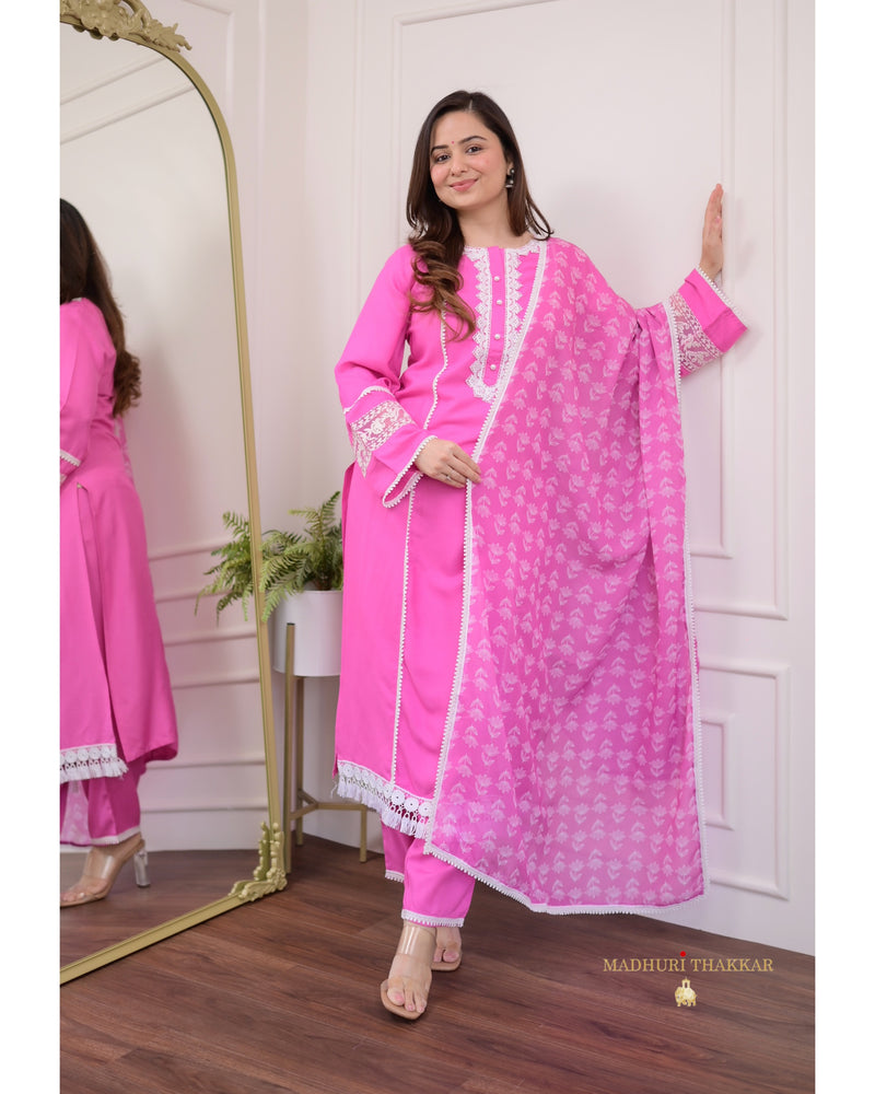 Pink Lace Pakistani Cotton Suit