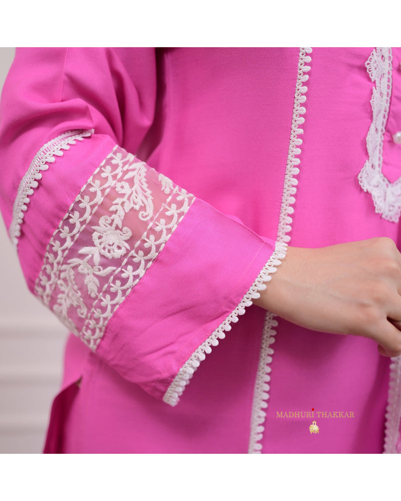 Pink Lace Pakistani Cotton Suit