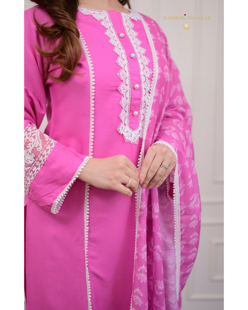 Pink Lace Pakistani Cotton Suit