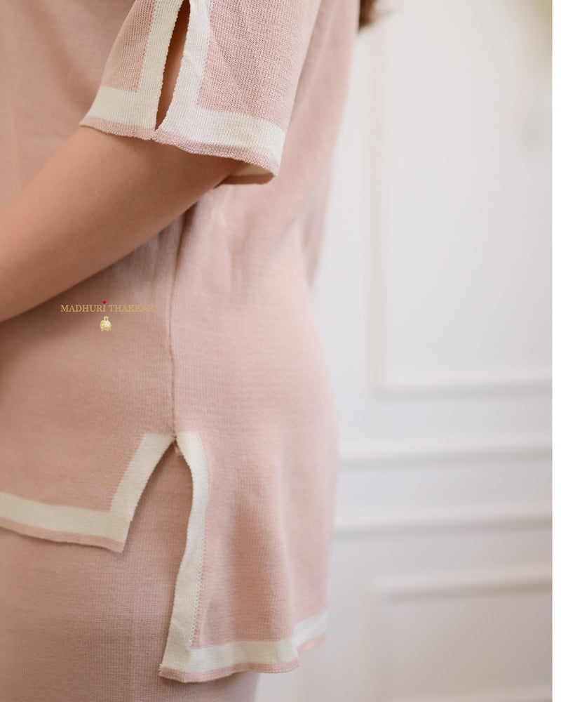 Baby Pink Knitted Half Sleeve Airport Trackset