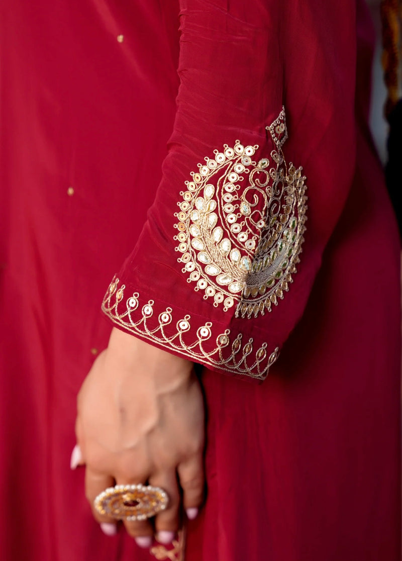 Ruhani Maroon Pure Crepe A Line Festive Suit